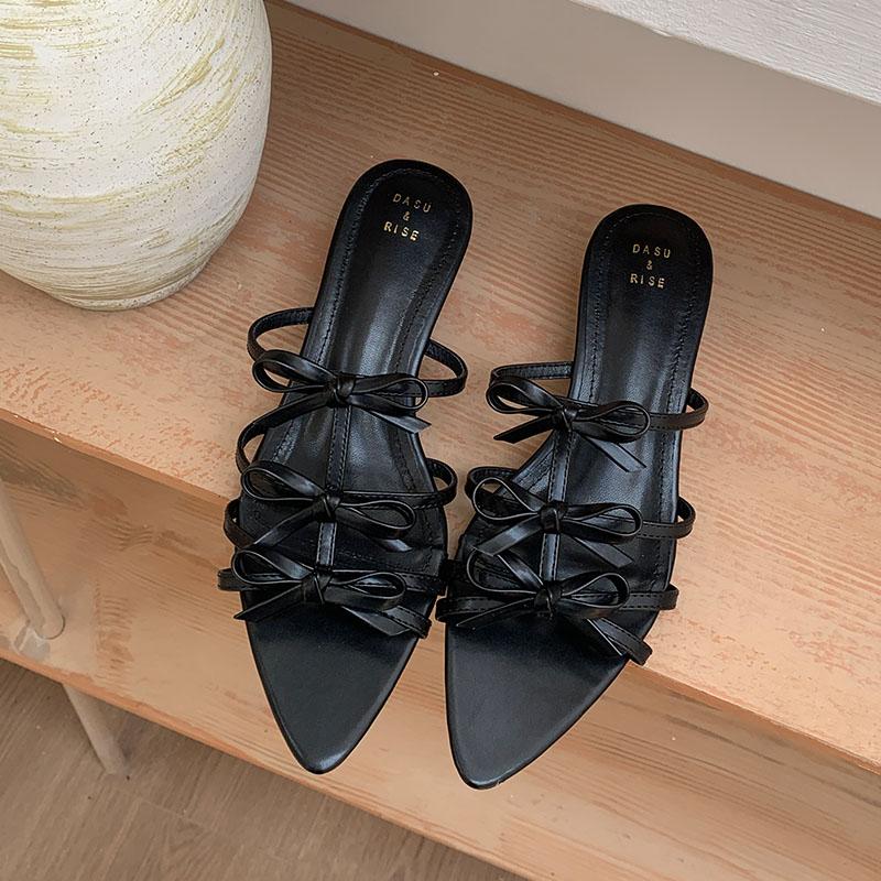 Fashion Spring Summer Ladies Low Heel Wedges Slippers Slides Shoes Fashion Butterfly-Knot Women Wedges Slippers Shoes Female Sandals