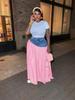 TW738 European & American Cute Fashion Spicy Girl High-Waisted Plaid Denim Patchwork Skirt