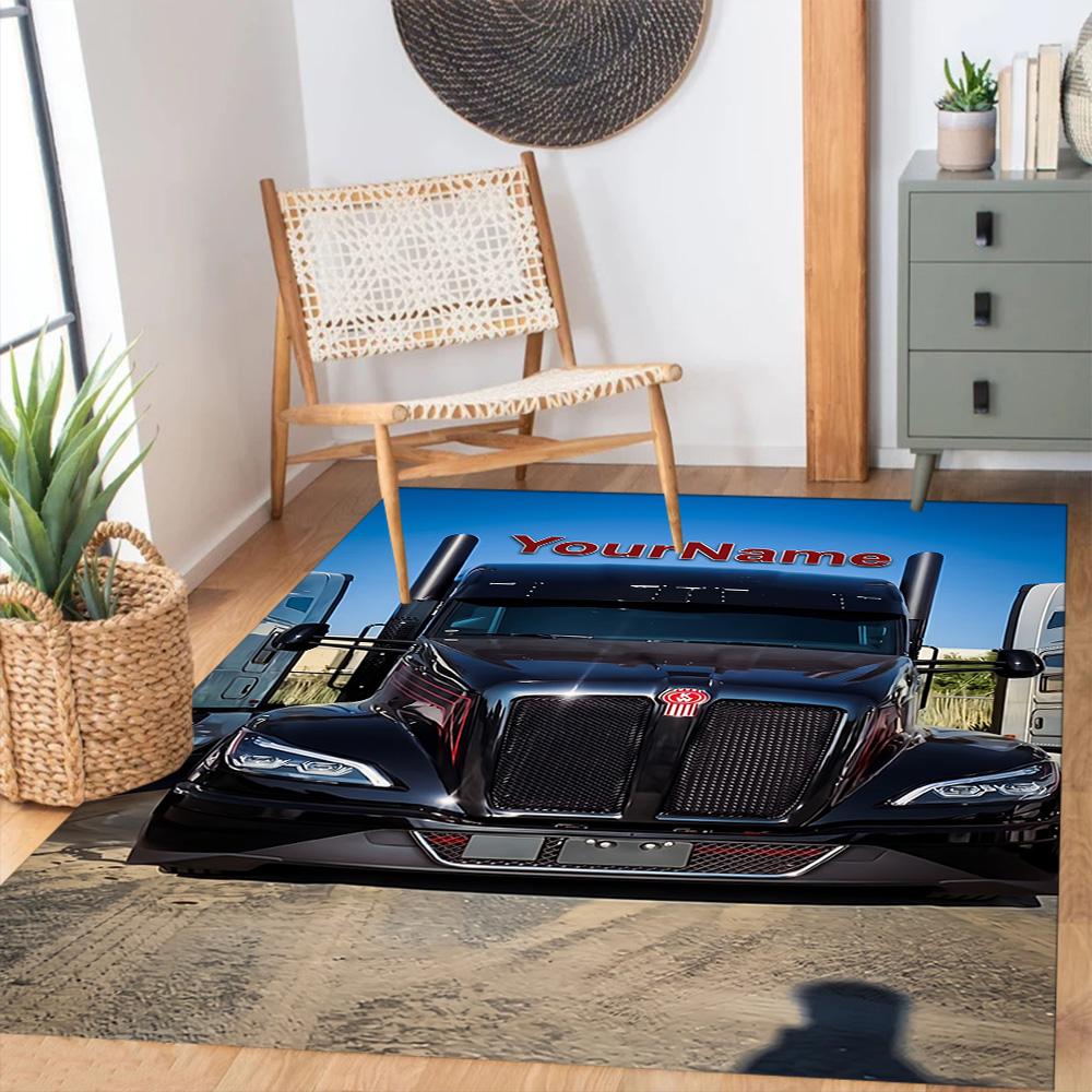 Peterbilt Heavy Trucks Customizable Name Area Rug Perfect for Game Room Living Rooms Foyer Balcony Anti-slip Rug Office home decor