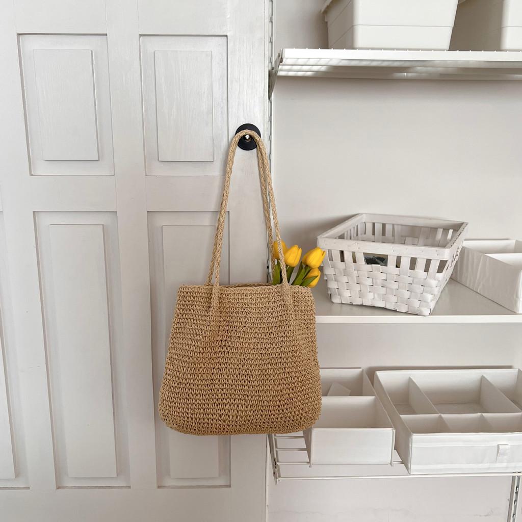 IELGY One-Shoulder Large-Capacity Straw Bag Portable Simple Casual