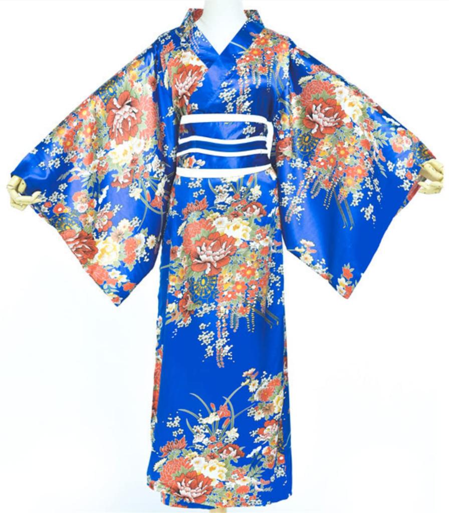 Sexy Japanese Japanese Floral With Obi [Lady Lazy] Kimono, Clothes, Cosplay, Clothes, Long, Crossdressing, Yukata, Pattern, (Blue)