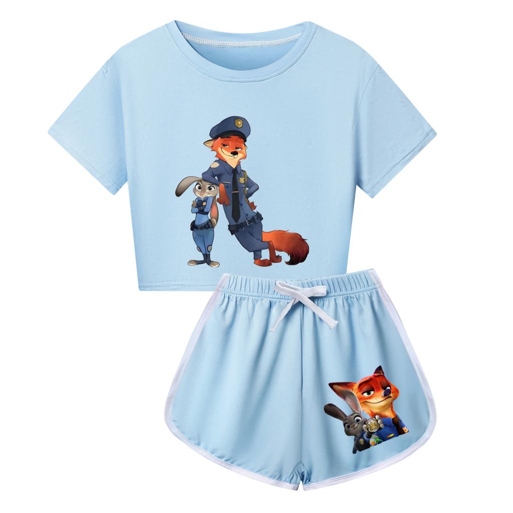 Kids Summer Sport T-Shirt And Shorts 2 Piece Outfit Tracksuit Set Short Sleeve Print Crop Tops With Clothing Set