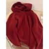 Women's 100% Pure Wool Hooded Knit Sweater - Solid Color Loose Pullover