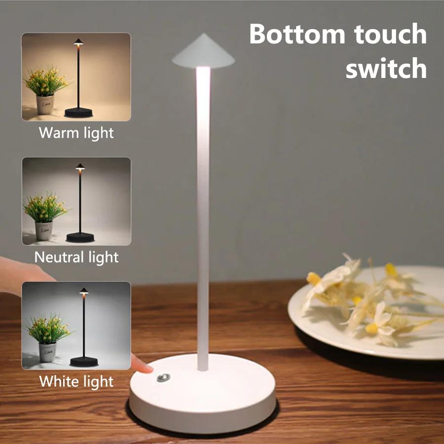 Simple LED Touch Metal Desk Lamp Rechargeable Cordless Table Light 3 Colors Dimmable For Bedroom Restaurant Bar Decor Lighting