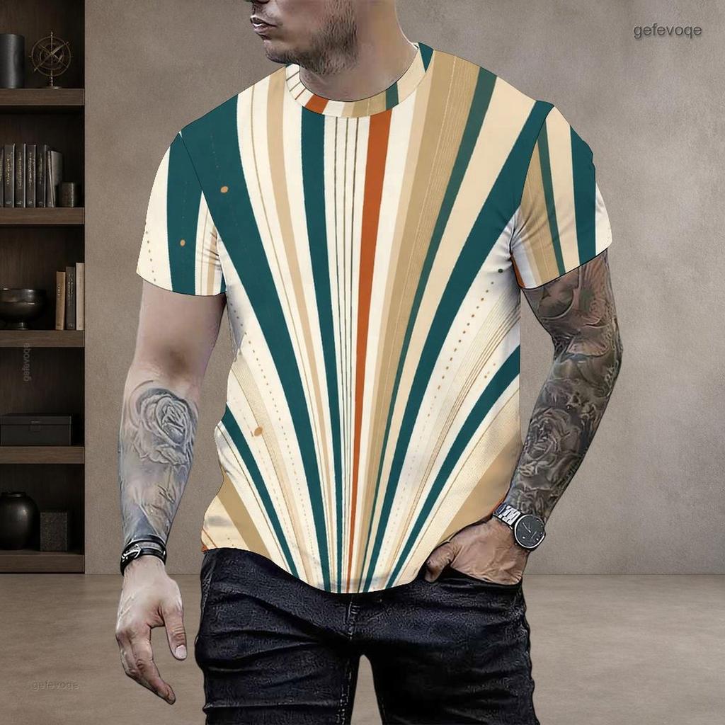 Men Plus Size Geometric Printed Round Neck Short Sleeve T Shirt