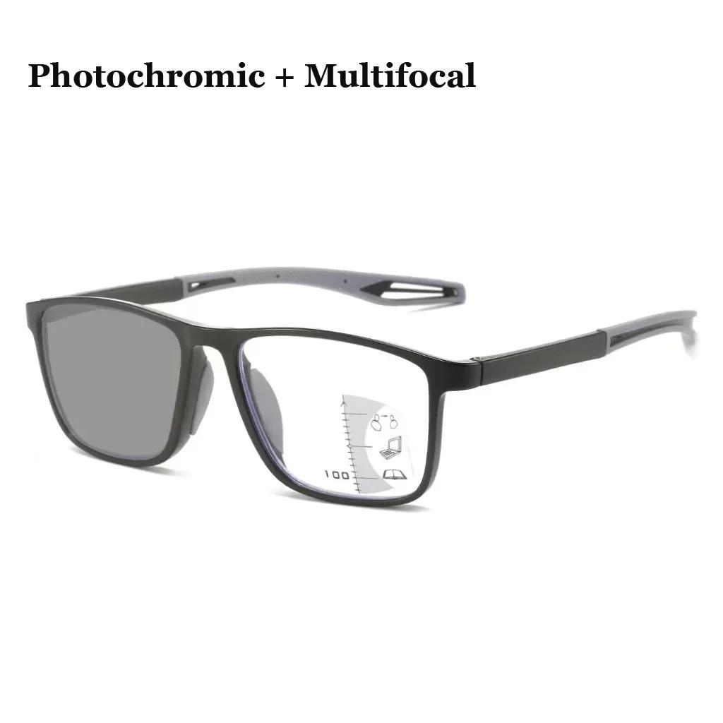 Ultra Light Sports Photochromic Multifocal Reading Glasses Men Women TR90 Frame Square Outdoor Sunglasses Presbyopia Eyewear+2.0