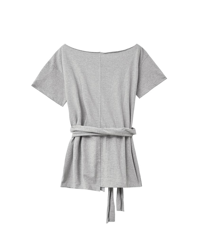 Lense Off-Shoulder Wrap Tie Tee Melange Gray