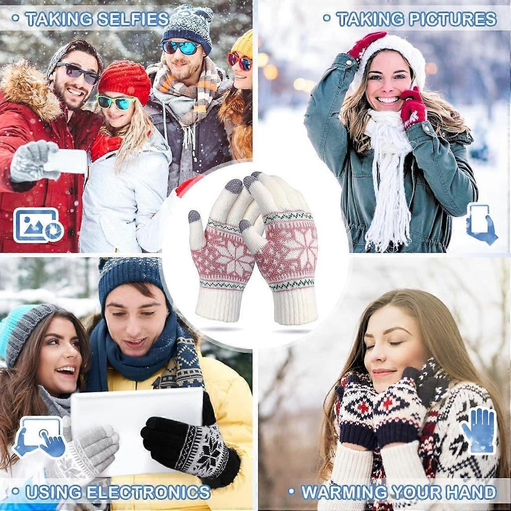 Winter Touch Screen Gloves Snow Flower Printing Keep Warm for Women and Men