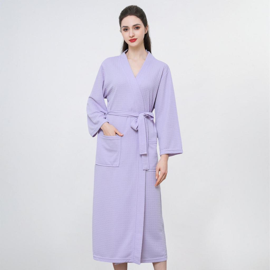 European American Style Women's Quick-Dry Absorbent Summer Waffle Bathrobe