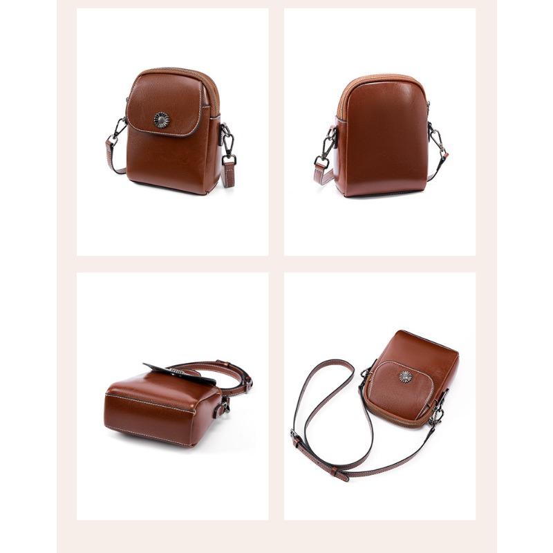 New Shoulder Cowhide Mobile Phone Bag Small Satchel Simple Fashion Versatile Women's Design Sense Niche Messenger Bag