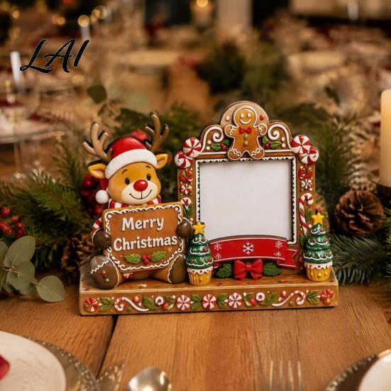 Poplar Wood Photo Frame Christmas 2D Wooden Picture Frame Painted Snowman Santa Xmas Rustic Tabletop Decoration Decor Keepsake Ornament Holiday