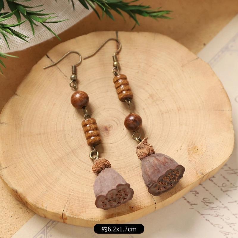 Retro Handmade Plant Fruit Earrings Pine Cone Literature and Art Chinese Medicine Dried Fruit Niche Creative Earrings Women