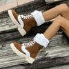 Women's Cozy Fleece-Lined Mid-Calf  Boots Lace-Up Thick Sole Round Toe