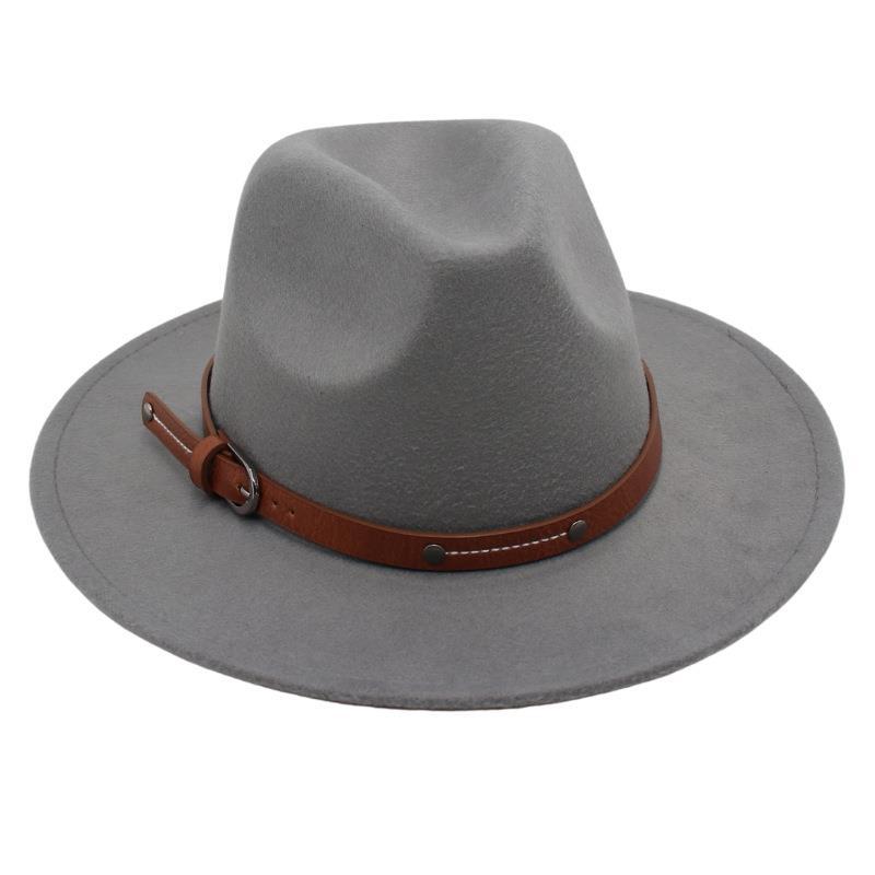 Big Edge Top Hat Belt Buckle Jazz Hat Men'S And Women'S Felt Hat Street Shooting Gambler Hat Concave Fedora Hat Tide