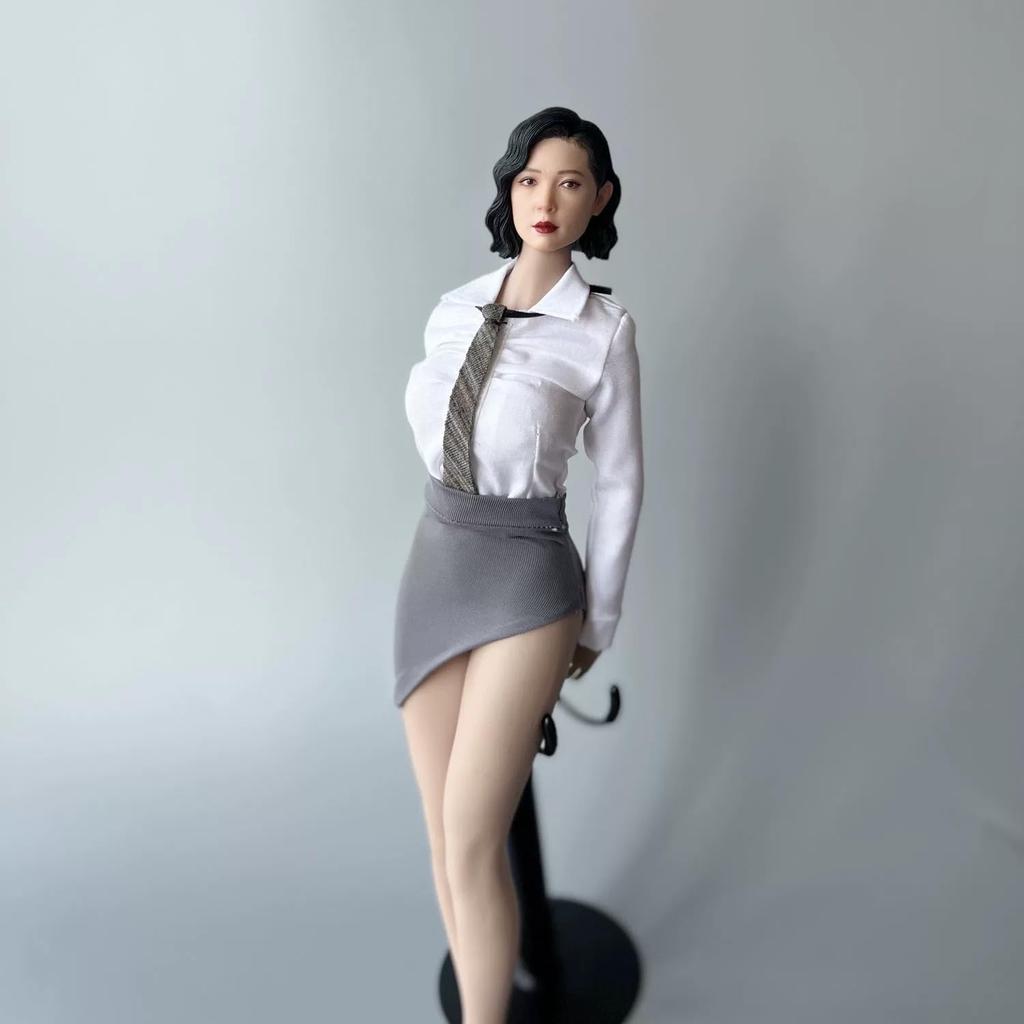 [TOYBARJAPAN] 16 Scale Figure Accessory  Fits TBLeague and other body types. Beautiful Female Office Lady Style: White Shirt and Side-Slit Gray