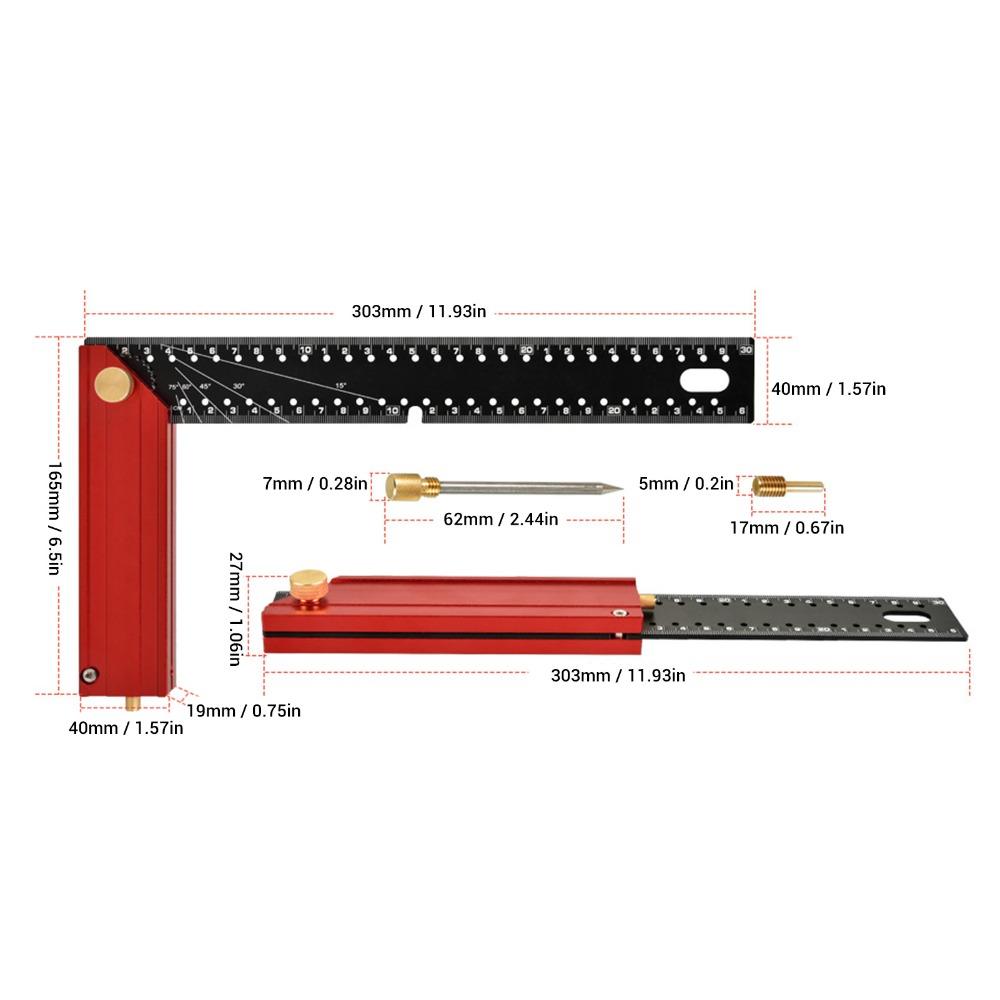 300mm Metric Framing Square 90 Degree L Shaped Ruler Adjustable Carpenter Square Ruler Engineering