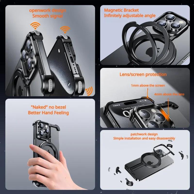 Oatsbasf Magsafe Handyhülle für iPhone 13/14/15 mit verstecktem Handyhalter Rahmenlose Handyhülle Wärmeableitende Handyhülle Bumper