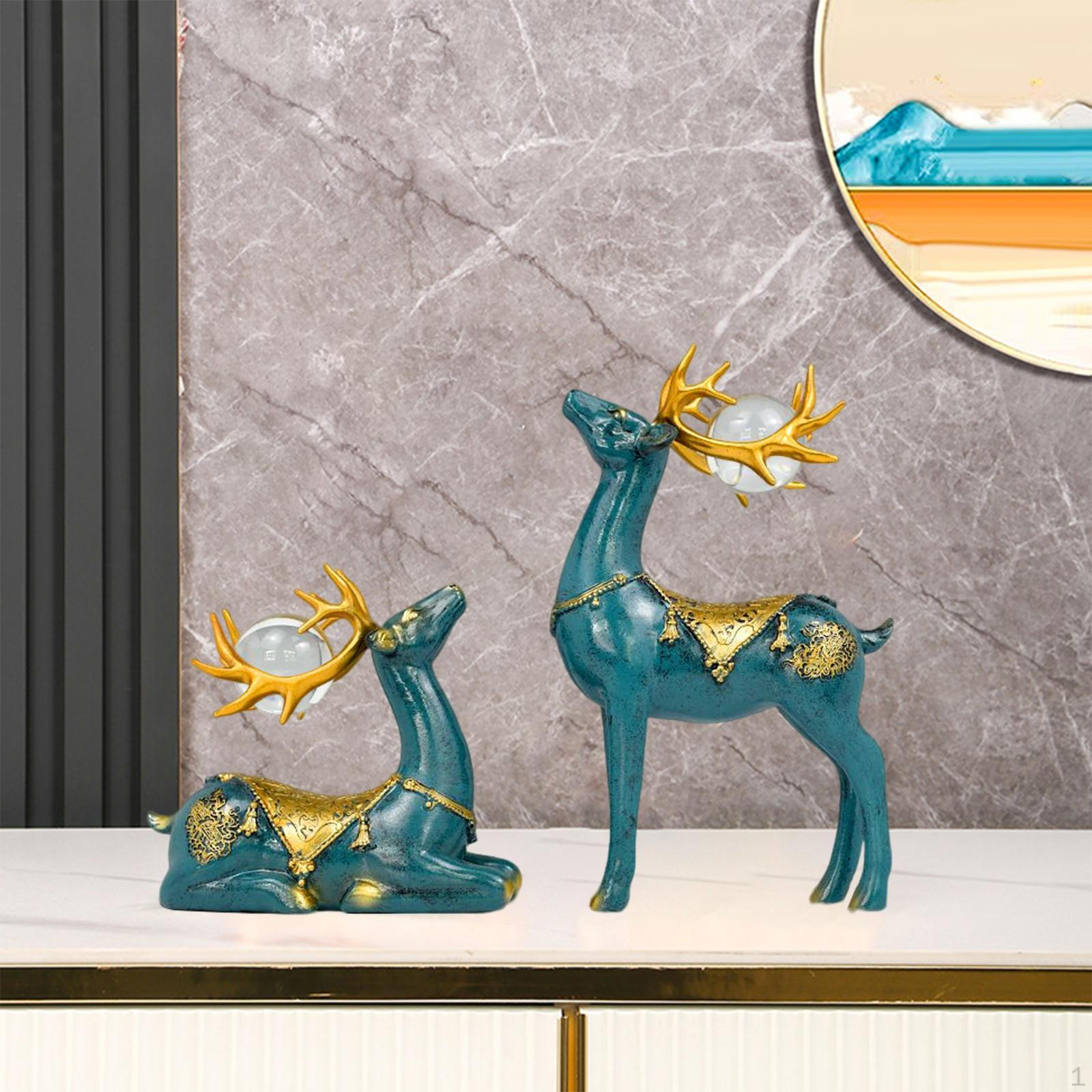 2Pcs Modern Reindeer Statues Animal Sculpture Ornament Decorative Figurine Collection Creative for Blue