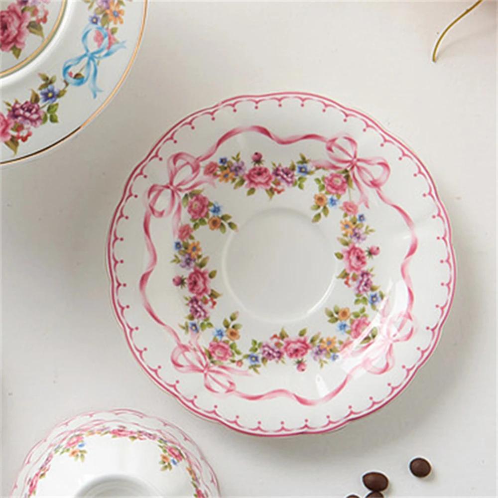 European-style Bone China Coffee Cup Afternoon Tea Cup and Saucer Kitchen Supplies Girl's Printed Cup and Saucer Set Gift
