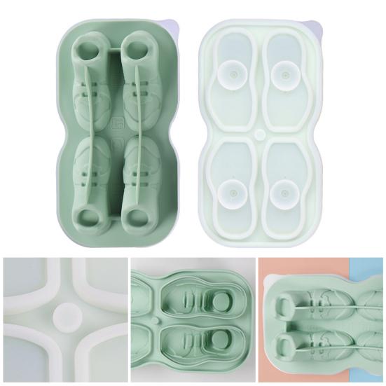 Forma de Gelo de Silicone de Grau Alimentício com Tampa 4 Compartimentos Liberação Fácil Formato de Sapato Criador de Cubos de Gelo para Bar Doméstico