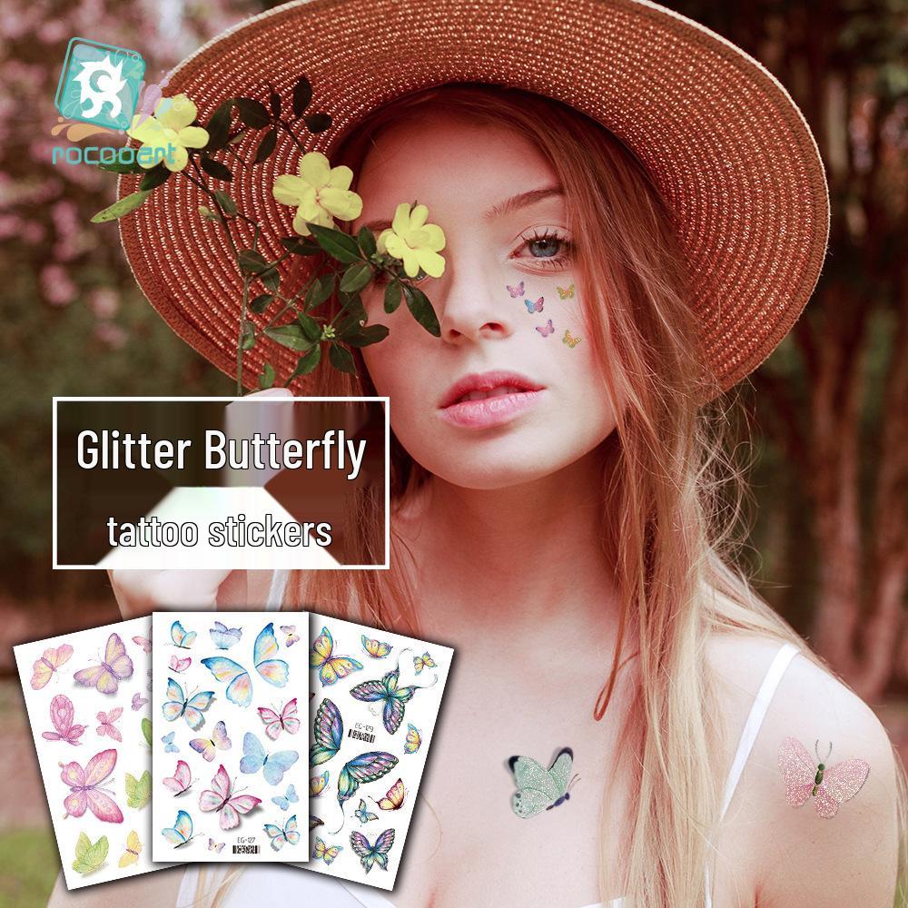 Ruikalong Cartoon Mermaid & Butterfly Glitter Tattoo Stickers for Children