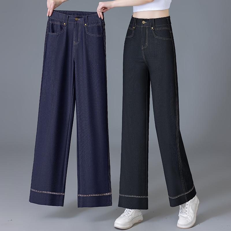 Women's Denim Wide Leg Pants High Waist Tencel Straight Trousers Micro Stretch Thin Commuter Jeans Spring Summer Casual Pants
