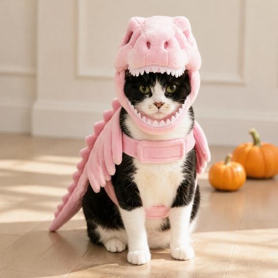 Soft Polyester Cat Suit Dinosaur Skeleton Costume, Cute Halloween Apparel, Funny Costume Outfit for Cats Cosplay Party, Photo Props