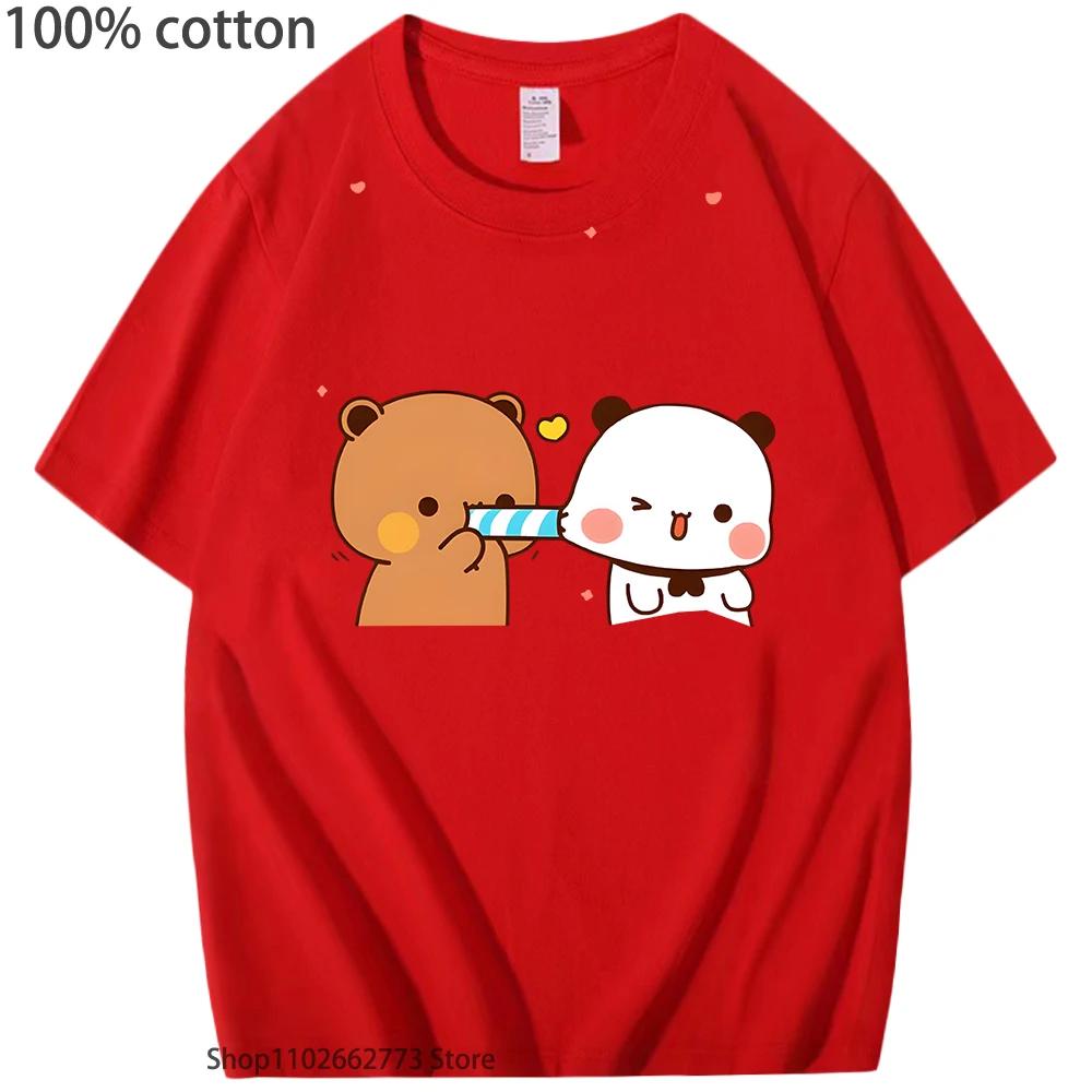 Damska Koszulka Kawaii Bubu Dudu Koszulka Miłość Uroczy Niedźwiedź i Panda Ubrania Koreańskie Góry Krótki Rękaw Bawełna Odzież Męska