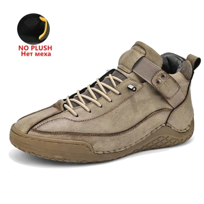 Winter Men Ankle Boots Waterproof Warm Snow Boots with Fur Breathable Leather Mens Winter Casual Shoes High Top Motorcycle Boots