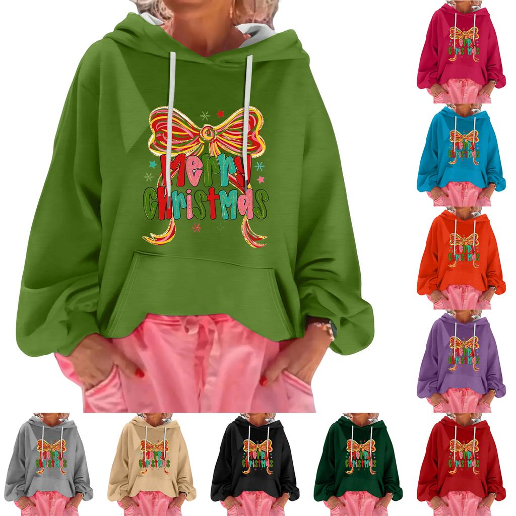 Women's Christmas Print Loose Casual Long Sleeve Hooded Sweatshirt