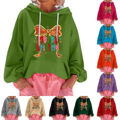 Women's Christmas Print Loose Casual Long Sleeve Hooded Sweatshirt