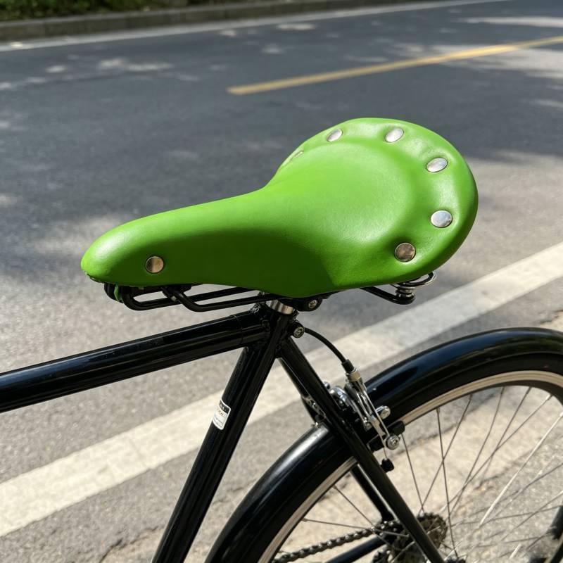 Classic Retro Bike Saddle Green With Rivet Accents Durable Padded Seat For Commuters