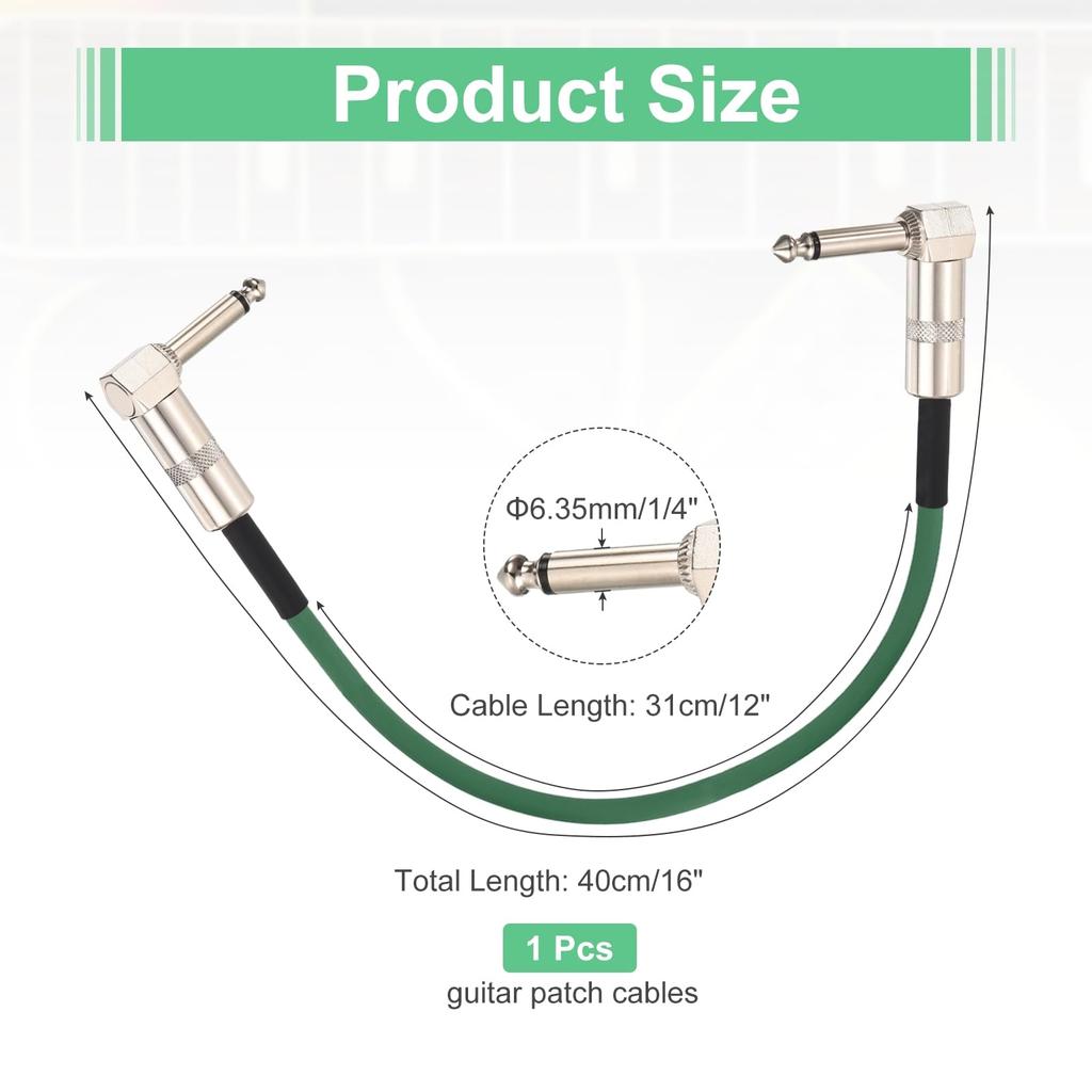 Uxcell 1pc Guitar Patch Cable 16 Inch Pedalboard Cord Inch Metal Double Elbow TS Right Corner Guitar Patch Effect Cable Cord for Instruments Effects