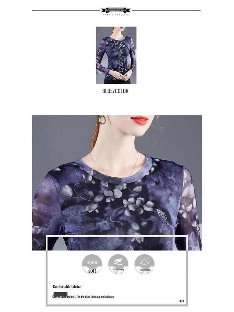 2025 Spring & Autumn Printed Long Sleeve Casual T-shirt for Stylish Middle-aged Women