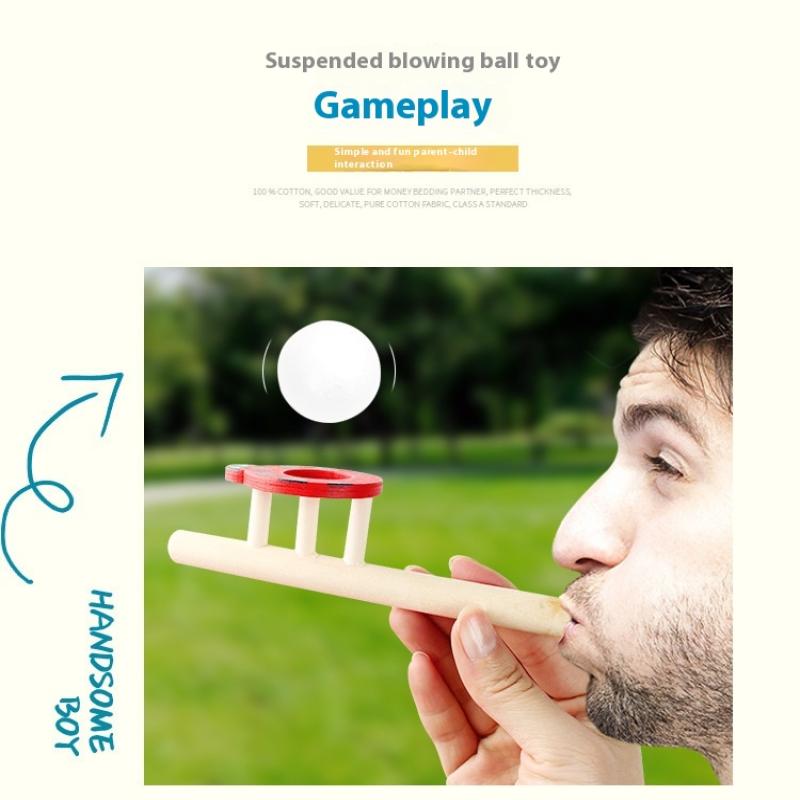 Cartoon Foam Ball Blower Traditional Wooden Rods Blowing Ball Game Fun Gadgets Balance Training Educational Toys Learning Toys