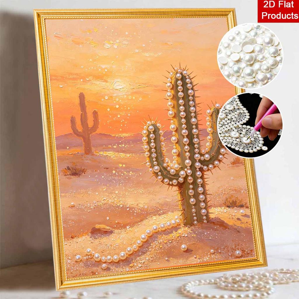 Handmade Pearl Painting Kit Desert Cactus DIY Frameless 3D Bead Art Canvas Creative Leisure Home Decoration Gift