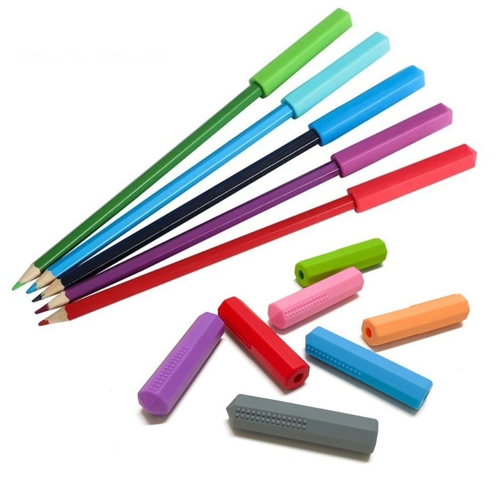 2pcs/set Silicone Teether Pencil Cap Eco-Friendly Pencil Protective Case Kids Student Supplies