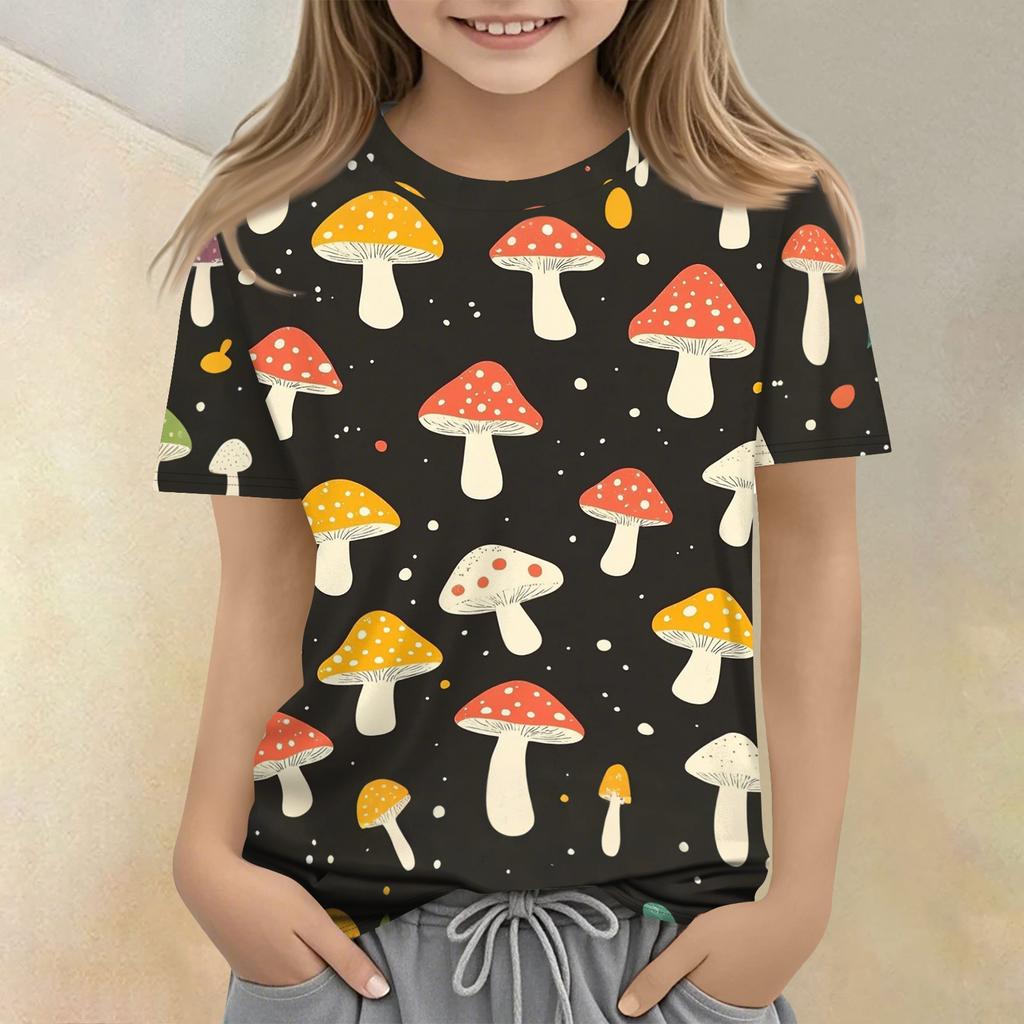 Kinder bedrucktes Rundhals Kurzarm Freizeit-T-Shirt