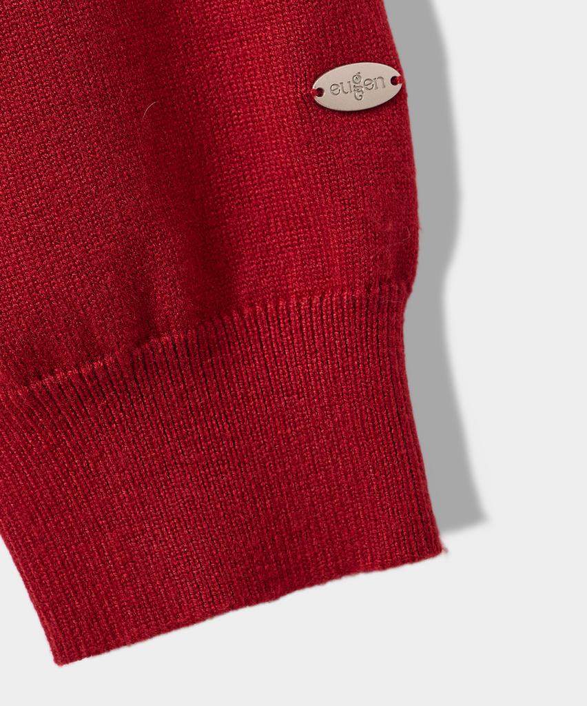 Yujen Minimal Round Neck Two-Way Knit Zip-Up_Red