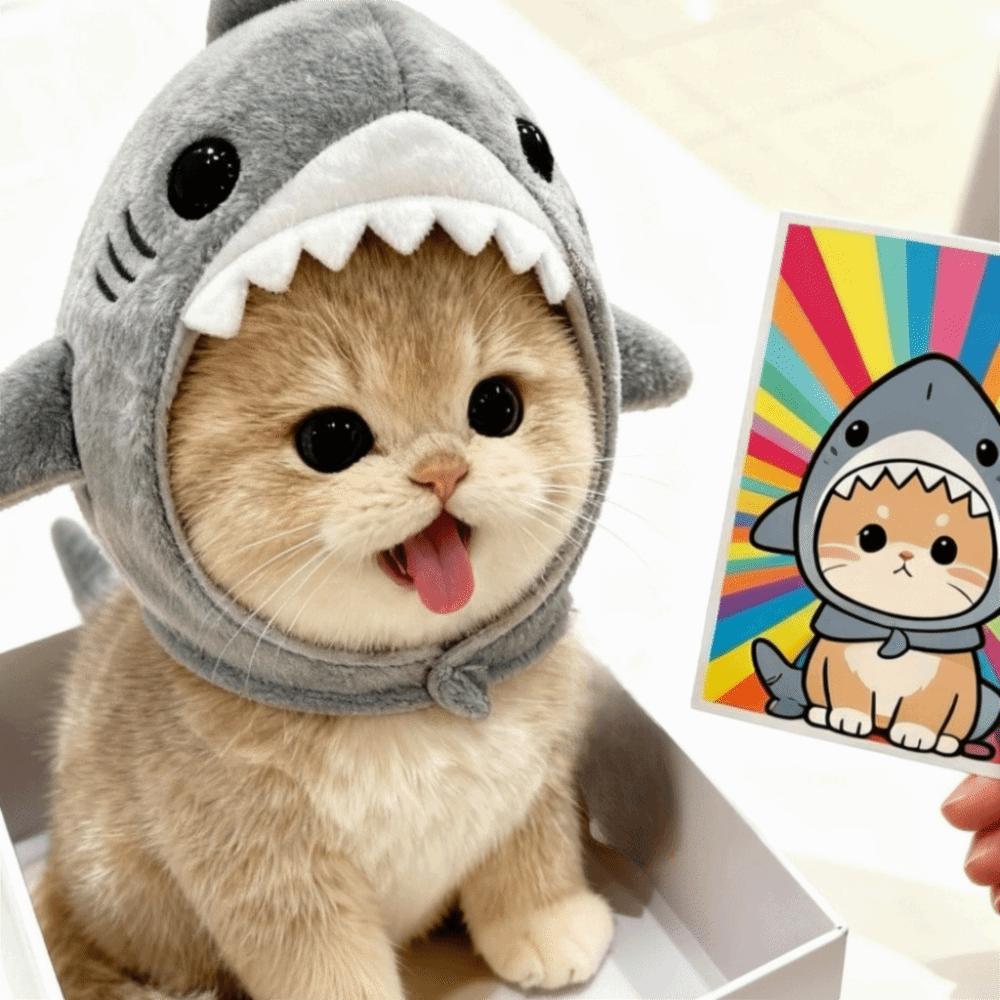 Cute Cat Shark Headgear Fish Shape Pet Cosplay Head Wear Dog Head Costume  Role Playing