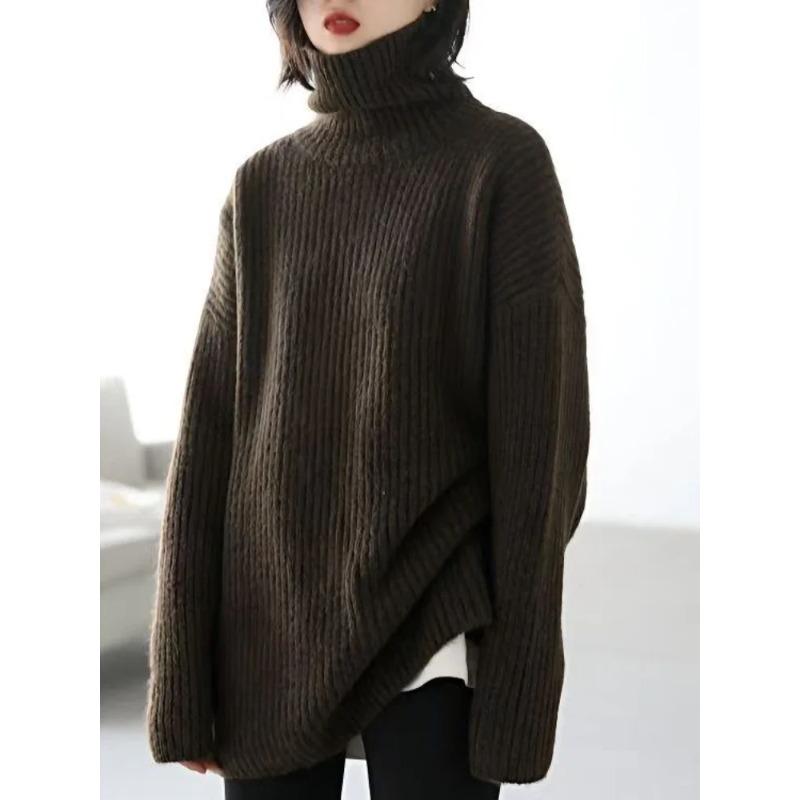 Long Sleeve Solid Comfortable Jumpers Korean Style Turtleneck Pullovers Autumn Winter Loose Casual Warm Knitted Sweater