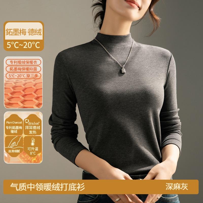 

Немецкая бархатная базовая рубашка для женщин, новинка осени и зимы + чернично-сливовый теплый бархатный высококлассный топ с высоким воротом черного цвета для женщин XXXL