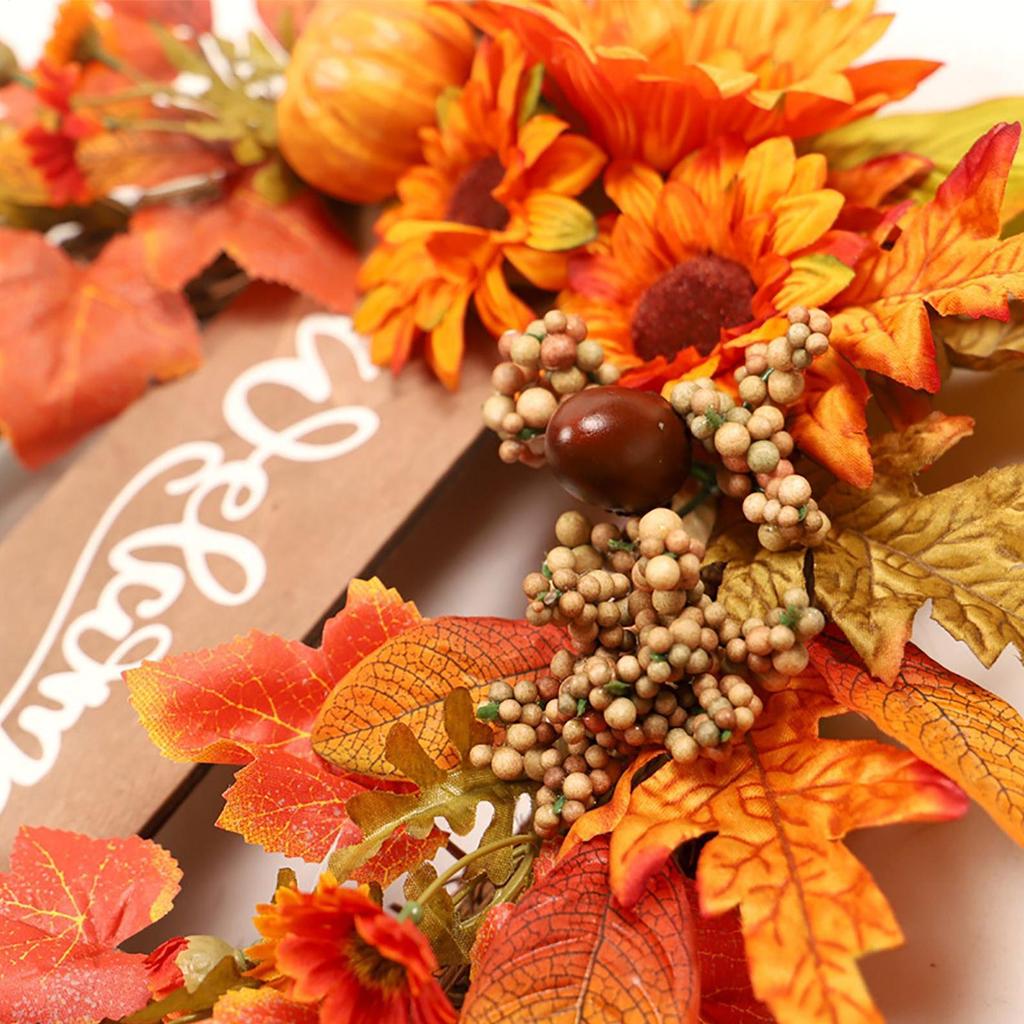 Fall Wreath Sunflower Pumpkin Maple Thanksgiving Decor Artificial Holiday Wreath For Harvest Festival Office Apartment Coffee