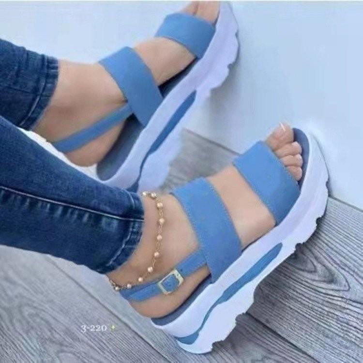 Summer women's shoes wide-sided one-word buckle with British style platform women's sandals women