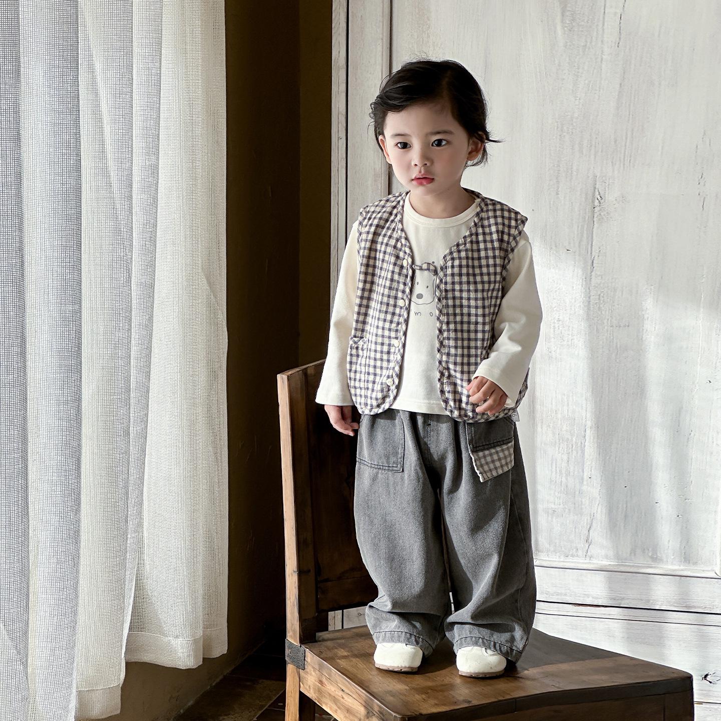 

2026 Spring Boys Long Sleeve T-shirt & Jeans Set with Toddler Vest - 3-Piece Outfit 110 cm светло-серый