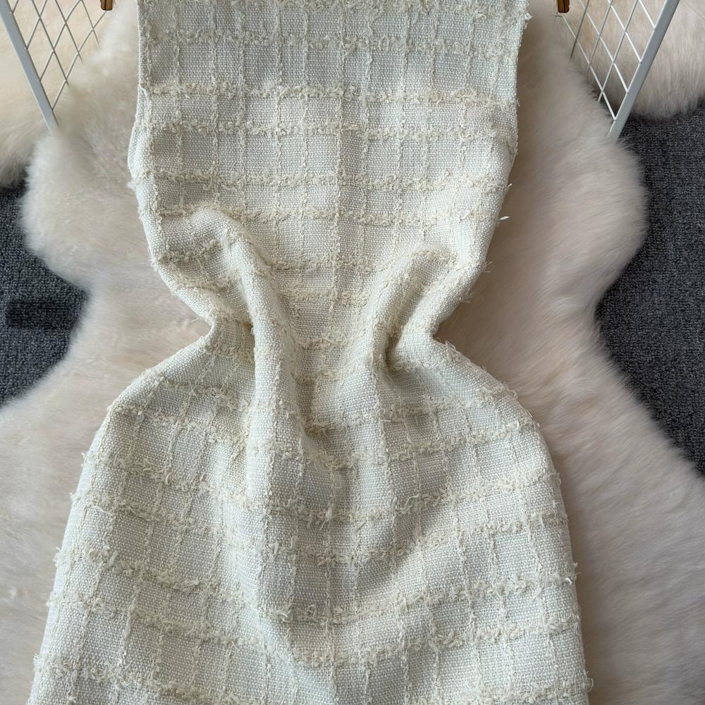 Letní ženy Sladké kostkované tvídové tvídové šaty do kanceláře Work Party Mini Krátká vesta