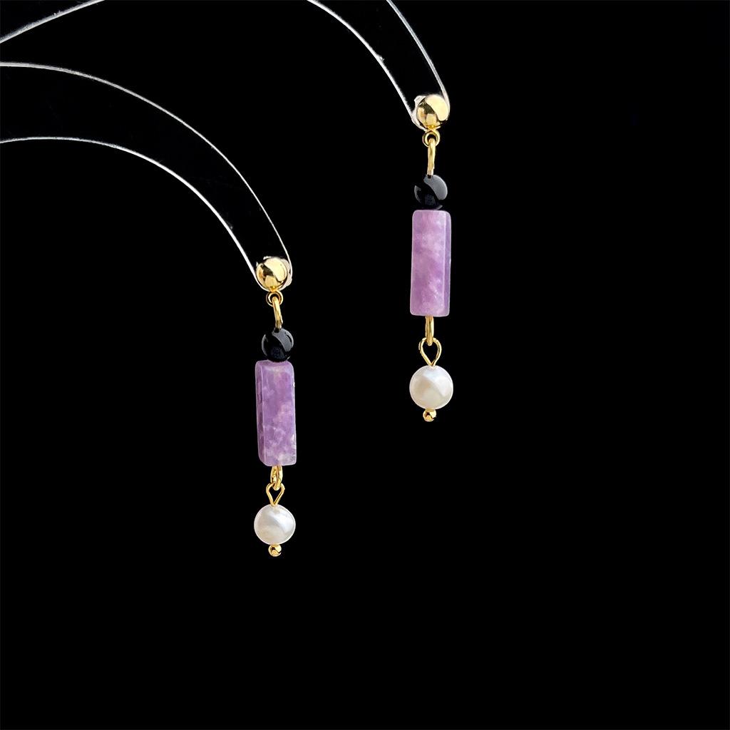 

Guochao Серьги-кисточки ручной работы из аметиста и пресноводного жемчуга - в китайском стиле