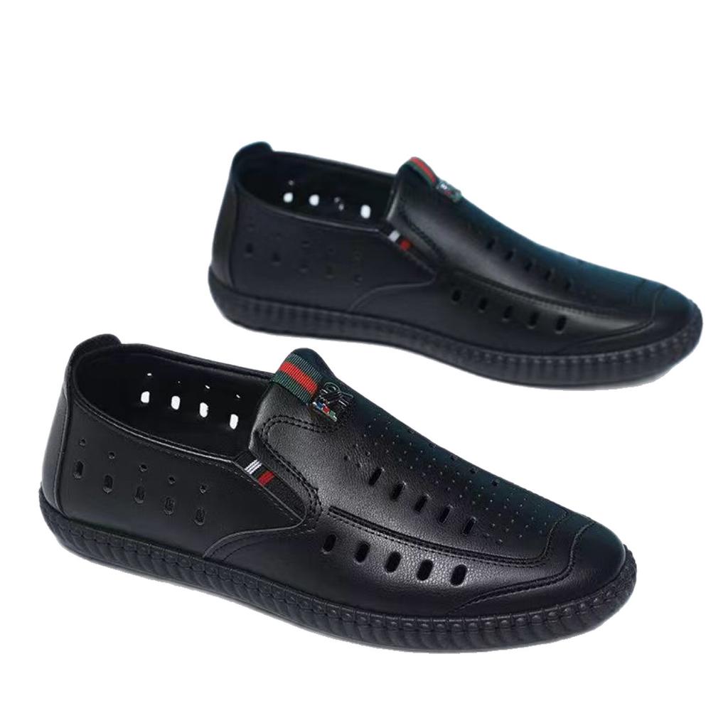 Sandals new soft leather mesh breathable hollow hole shoes casual lazy shoes