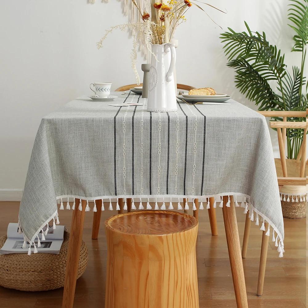 Battilo Linen Tablecloth Rectangular Tables Cloth With Tassel Waterproof Coffee Desks Cover for Dining Table Wedding Decor