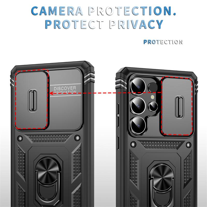 Heavy Duty Armor Phone Case For Samsung Galaxy S25 S24 S23 S22 S21 Ultra S20 FE Plus Note 20 Ultra Lens Protect Ring Stand Cover